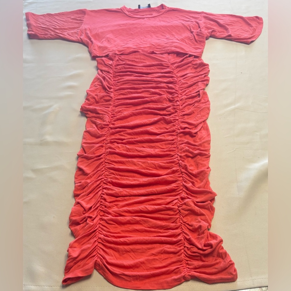 Cherie LA Women's Short Sleeve Ruched Casual T‎ Shirt Bodycon Dress Coral Sz L